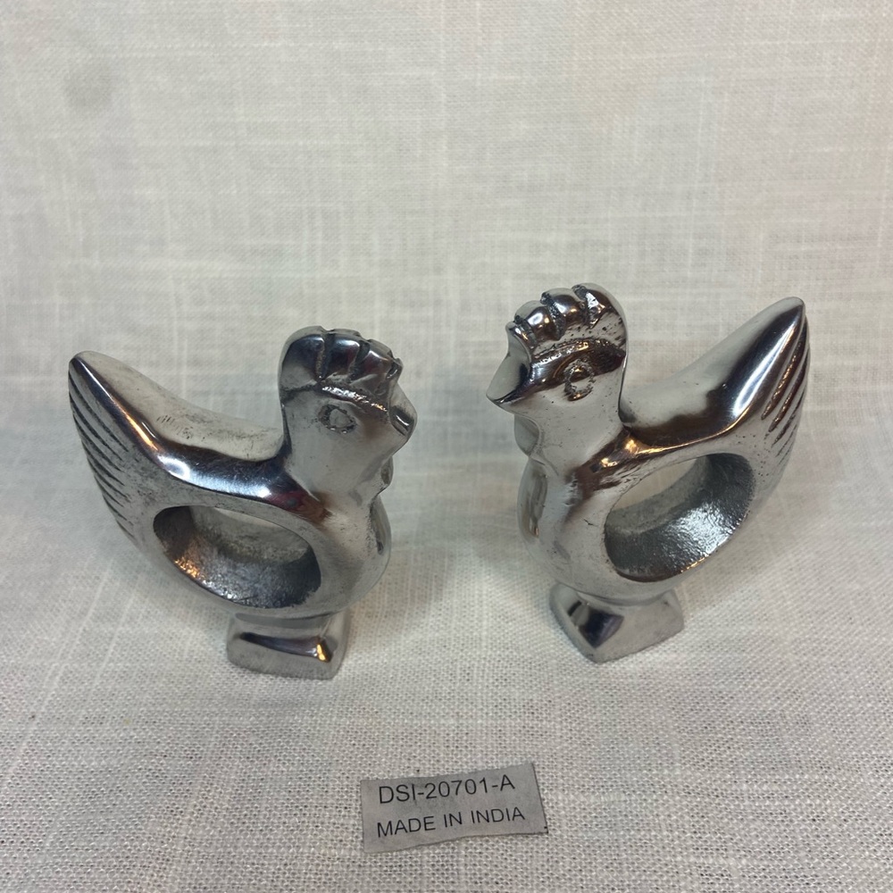 Rooster napkin rings Silver Metal Set of 6 2x2”